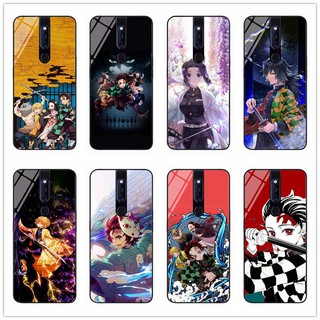 เคสโทรศัพท์มือถือกระจกนิรภัย กันกระแทก ลายการ์ตูนอนิเมะ Demon Slayer: Kimetsu No Yaiba สําหรับ Oppo F9 F9 pro AX7 F11 pro