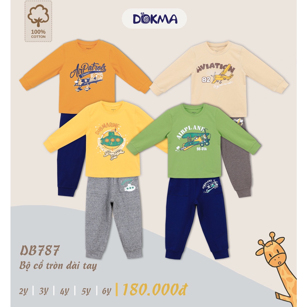 DB787 ชุดคอกลมแขนยาวผ้าฝ้ายบาง Dokma (2-6T)