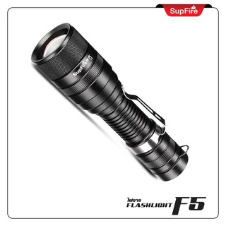 ไฟฉาย Supfire F5 วัสดุ 6061-T6 aviation aluminum มาพร้อมกับหลอด CREE XML-2 U2 LED ความสว่างสูงสุด 1100 Lumens