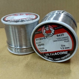 ตะกั่ว 60/40  ยี่ห้อ Ultracore ของแท้ ขนาดเส้น 1.2มิล ขนาดม้วน 0.5LB  ½ปอนด์ จำนวน 1 ม้วน