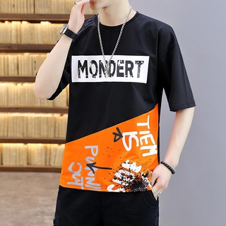 ♦แขนสั้นฤดูใบไม้ผลิใหม่ t-shirt men s 2021 trend half-sleeve ins Korean Loose Casual Fashion top