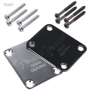 Super Electric Guitar Bass Neck Plate &amp; Screws For Strat Tele S T TL - Chrome or Black