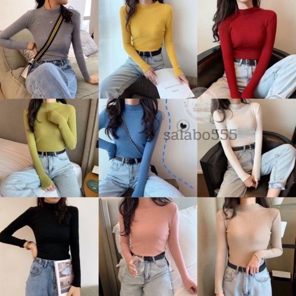 SALABO(พร้อมส่ง) พร้อมส่ง 19 สี แฟชั่นสไตล์เกาหลีคอเต่า Free Size ผ้าฝ้ายไม่ระคายผิว (ทรงรัดรูป) #626