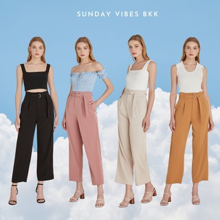 SD Basic Pant กางเกงขายาว เอวสูง สีมัสตาร์ด/ดำ/ชมพู/เบจ sundayvibes.bkk