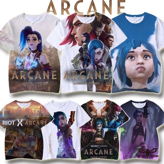 เสื้อยืดแขนสั้นพิมพ์ลายการ์ตูนอนิเมะ Arcane แฟชั่น Unisex