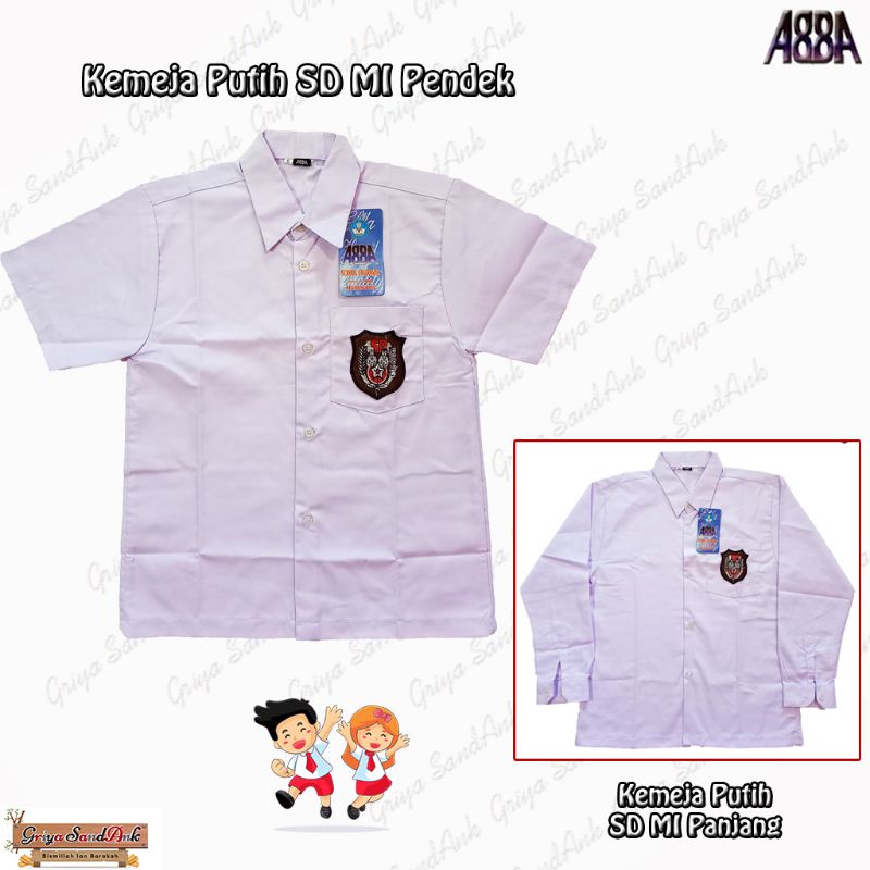 Kemeja PUTIH Abba Brand Short & Long Sleeve SD/MI School White Shirt Top Oxford Cloth