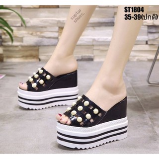 Shoesdoodee รองเท้าแฟชั่น รองเท้าแบบสวมทรงเตารีด งานนำเข้า100% วัสดุหนังแก้วเงา สีดำ