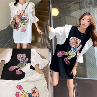 💫New💫(พร้อมส่ง)Bearry Bear Dress เดรสผ้ายืดเกาหลี ลายน้องหมี