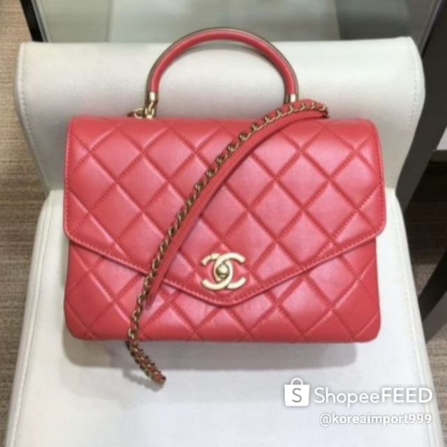 Chanel Lambskin With Handle Leather Bag With Gold Hardware