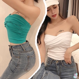 💢FT อินเทรนด์💢เสื้อเกาะอกทรงม้วนเซ็กซี่ ผ้าคอตตอน 5 สี