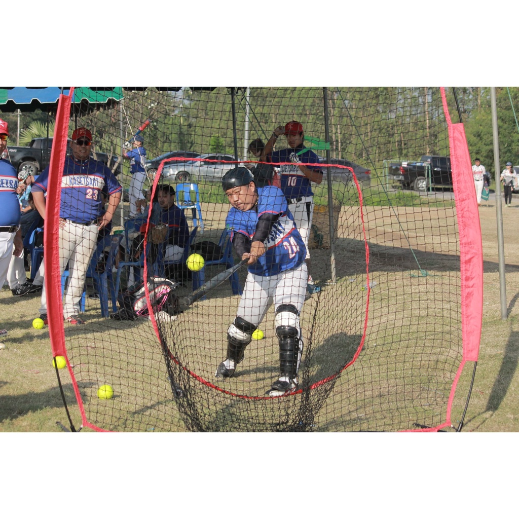 ตาข่ายซ้อมตีเบสบอลซอฟท์บอลขนาด 7'x7' ชุดเคลื่อนย้ายประกอบเองได้ง่าย