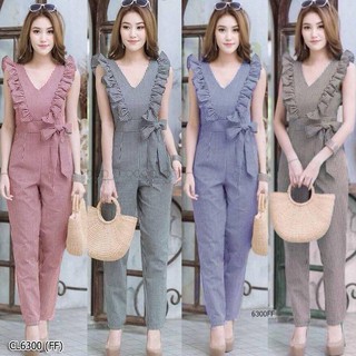 🚛 พร้อมส่งเลยจร้า เสื้อผ้าราคาส่งงง ถูกๆๆๆ !!! 🛍 Jumpsuit จั้มสูทคอวีขายาวลายสก็อต แขนกุด