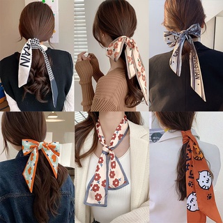 French net red hairband Girls silk scarf retro bow tied hair long hair streamer Korean ins hair rope hair accessories