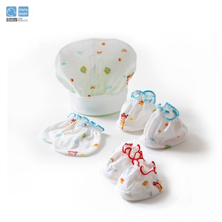 PAPA BABY ชุดเซ็ต 3 ชิ้น หมวก,ถุงมือ,ถุงเท้า แบบคละลาย เด็กแรกเกิด ผ้า Cotton100% นุ่ม สบายไม่ระคายเคืองผิวลูกน้อย