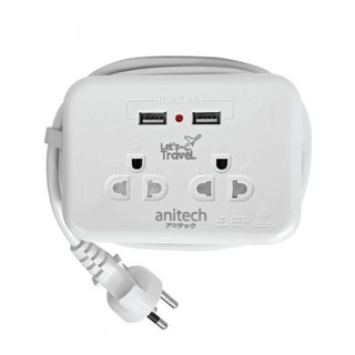 anitech รุ่นH9022 ปลั๊กไฟมาตรฐานมอก.2 ช่องเสียบ 2 USB 3500 วัตต์(สายยาว1.1 เมตร)