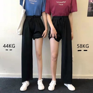 Ready stock กางเกงสแล็คผู้หญิง กางเกงขายาวคนอ้วนผู้หญิง เสื้อผ้าสาวอวบ Ice Silk wide-leg pants womens summer 2021 New plump girls large size high waist loose drooping casual pants wearable