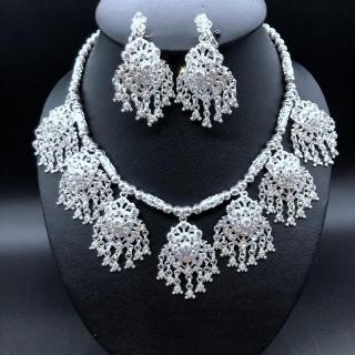 Vintage jewelry ชุดไทยสร้อยชุดต่างหู สร้อยคอ เพชรโบราณคลิปต่างหู