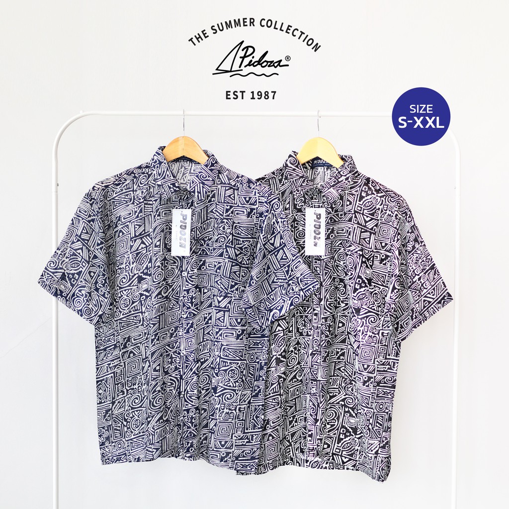 เสื้อเชิ้ตคอปก ลายบ้านเชียง ลายพื้นบ้าน ผ้าสปันเรยอน ผ้านิ่มขึ้น ระบายอากาศได้ดี มีไซส์ M-4XL