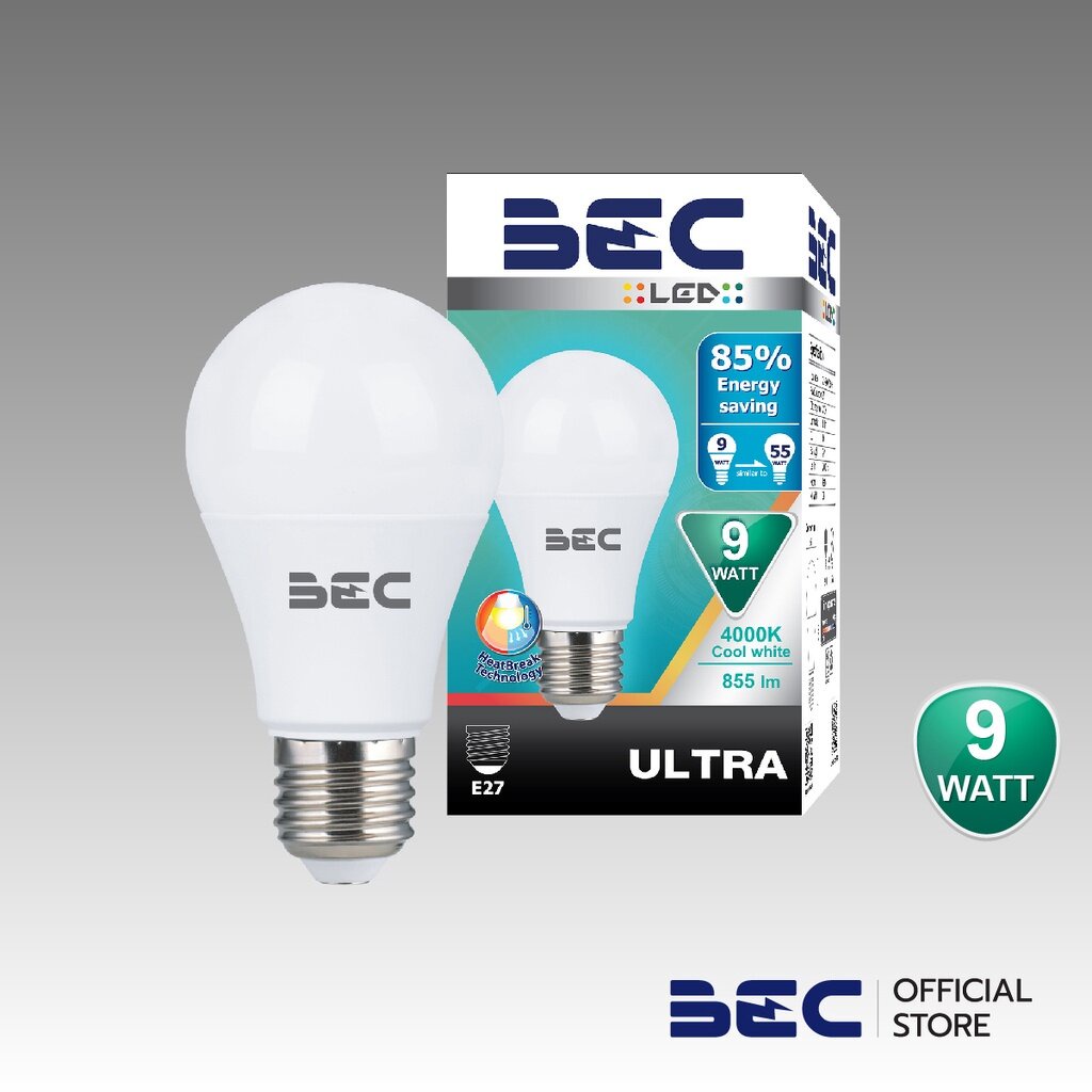 BEC หลอดไฟ LED Bulb รุ่น Ultra 9W,11W แสงวอร์มไวท์ แสงคูล และแสงเดย์ไลท์ (กรุณาอ่านลายละเอียดสินค้า)