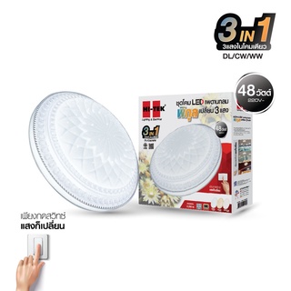 HI-TEK ชุดโคม LED เพดานกลม 48W พิกุล เปลี่ยน 3 แสง