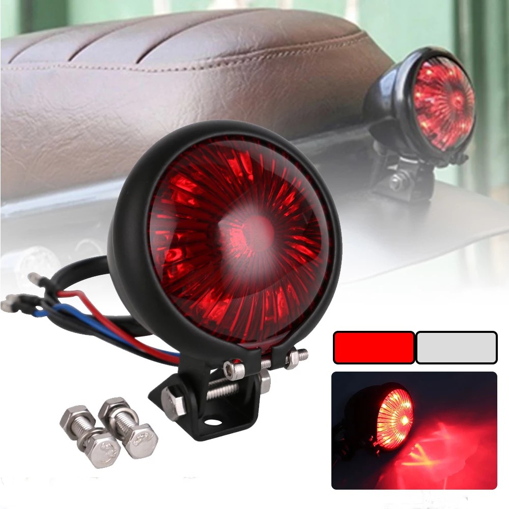 สีแดง 12V Led สีดําปรับ Cafe Racer สไตล์หยุดรถจักรยานยนต์เบรคด้านหลังโคมไฟไฟท้ายสําหรับ Harley Chopper B
