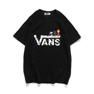 Vans เสื้อยืดลําลอง ผ้าฝ้าย แขนสั้น พิมพ์ลายการ์ตูน Snoopy ทรงหลวม สําหรับผู้ชาย และผู้หญิง