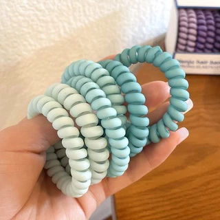 เชือกรัดผมแบบสายโทรศัพท์สีสันสดใส 6 ชิ้น/ชุด เชือกรัดผมแบบไร้รอยต่อ แฟชั่นสำหรับเด็กผู้หญิง ยางรัดผม