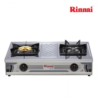 Rinnai เตาแก๊สตั้งโต๊ะคู่ Rinnai หัวเทอร์โบ + หัวทองเหลือง สแตนเลสหนา RT-711TBS