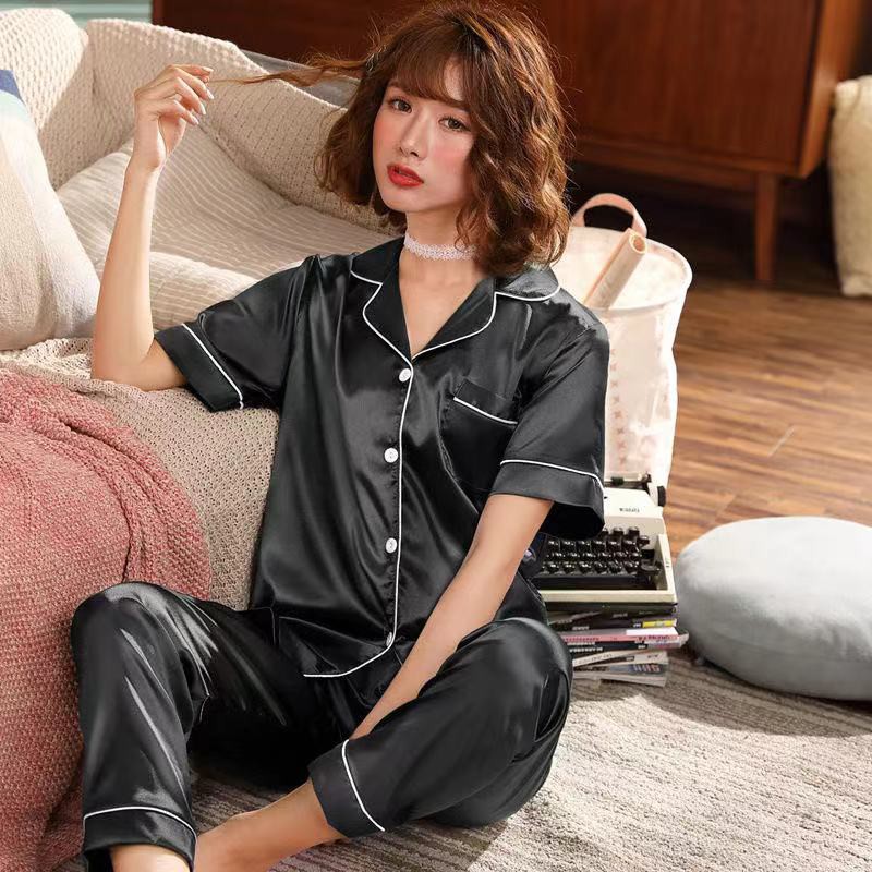 6666 E ชุดนอนแขนสั้นขายาว ชุดนอนผ้าซาติน บาง สีพื้น ผ้าไม่ลื่นและไม่หยาบมาก ใส่สบาย สินค้าพร้อมส่งไม่ต้องรอพรีออเดอร์นาน - รูปที่ 7