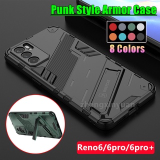 เคสโทรศัพท์แบบแข็ง OPPO RENO 6 Pro RENO6 5G Case Punk Stlye TPU Soft Rubber Armor Bracket Cover ฝาครอบตัวยึดเกราะยางสไตล์พังค์ เคสกันกระแทก เคสมือถือ OPPO RENO 6PRO  RENO6PROPLUS Phone Case
