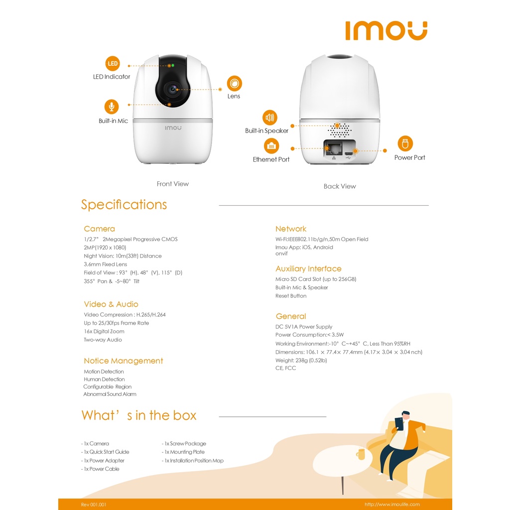 IMOU A2 กล้องวงจรปิดไร้สาย 2MP Wi-Fi ตรวจจับความเคลื่อนไหว หมุนตามคน พูดคุยโต้ตอบได้ รุ่น IPC-A2 2MP