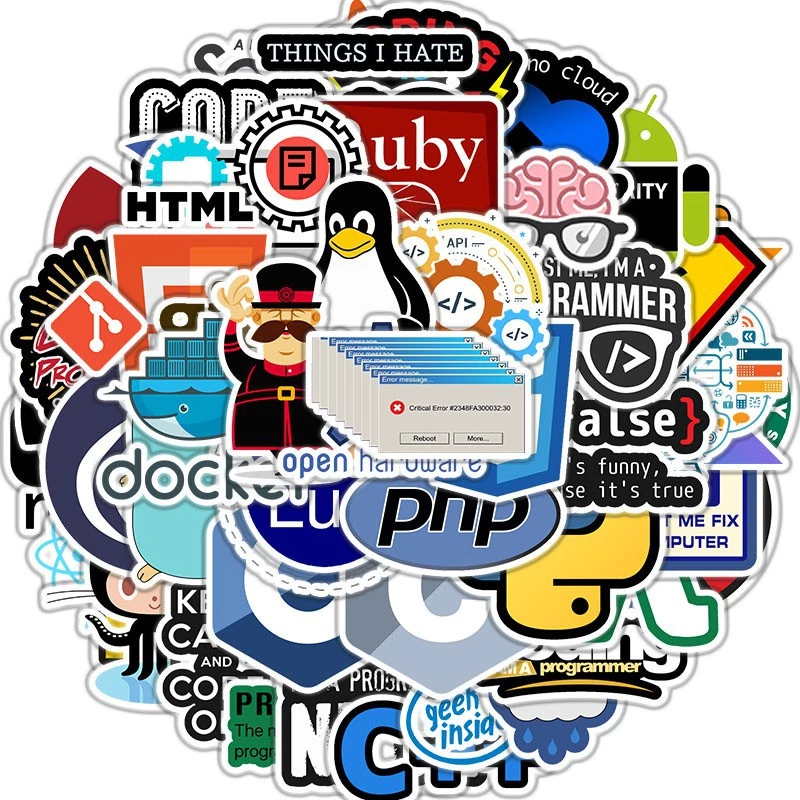50PCS Programming Sticker Technology Software Programs Data Computer Stickers for Geek DIY Computer Laptop Phone PS4 Decal