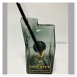 Taiwan Starbucks 500ml Coal Black Cold Brew TOGO Glass Cup with Strew........