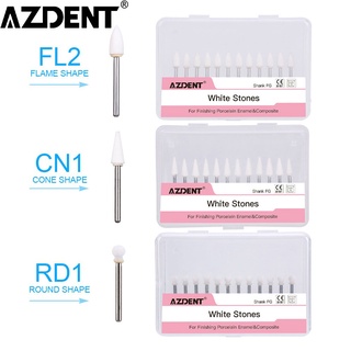 Azdent 12pk หินขัดฟันเปลวไฟ สีขาว FG Burs ขัดถู