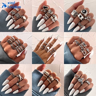 12Pcs/set Retro Butterfly Silver Ring Set Fashion Heart-shaped Snake Rings Women Jewelry Accessories