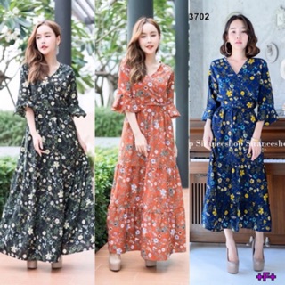 GN3702 **รบกวนสอบถามก่อนสั่งซื้อจ้า** Maxi Dress เดรสผ้าหางกระรอก