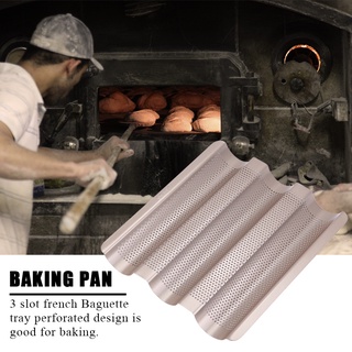 10inch French Bread Pan Baguette Baking Tray Perforated 3-slot Non Stick Bake