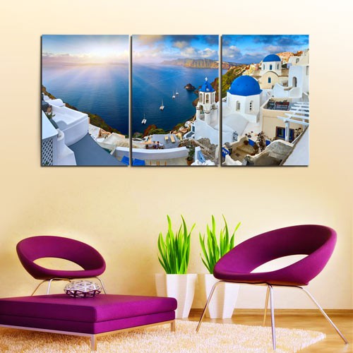 รูปภาพติดผนัง ภาพกรอบลอย Santorini island Greece ภาพติดผนัง ภาพแต่งบ้าน คอนโด ไม่ต้องเจาะผนัง พร้อมกรอบ By Walldeahome
