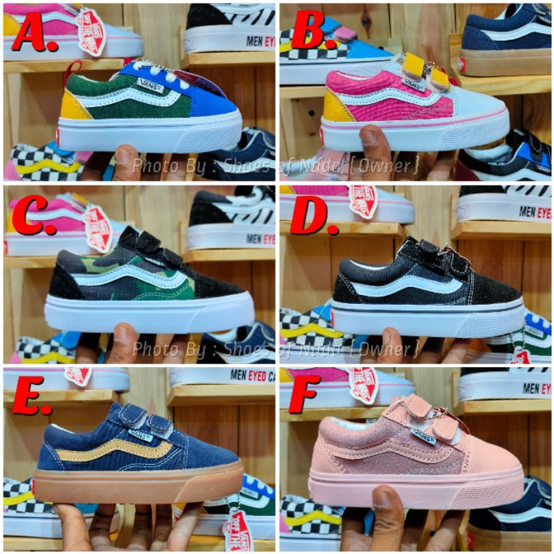 รองเท้า Vans OLDSKOOL ADHESIVE CHILDREN สําหรับเด็กผู้ชายและเด็กผู้หญิงในสีหลากหลาย