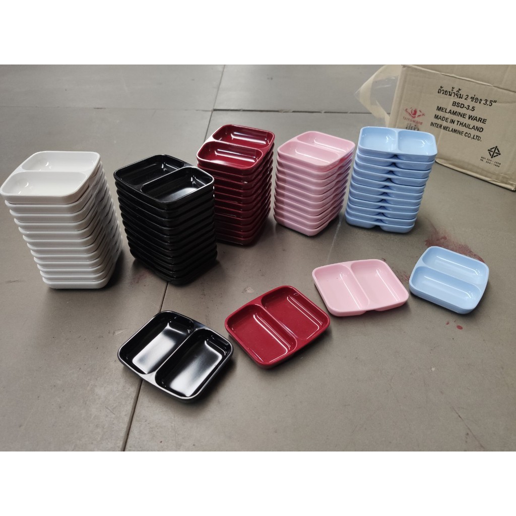 ถ้วยน้ำจิ้ม 2 ช่อง 3.5" ถ้วยน้ำจิ้มซูชิ (12 ชิ้น)