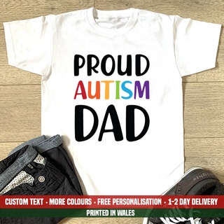 เสื้อยืดลําลอง ผ้าฝ้าย แขนสั้น พิมพ์ลาย Proud Autism Dad เหมาะกับของขวัญวันเกิด สําหรับวันพ่อ