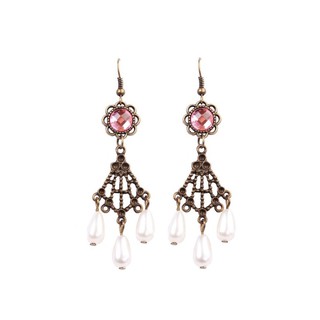 TANITTgems Vintage Pink Crystals White Pearls Earrings