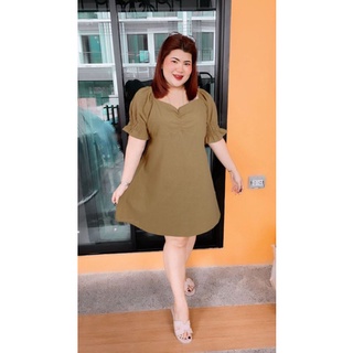 เดรสผ้าฝ้าย รุ่นคอวี-ยุ้มอก อก 38-46" นิ้ว สม็อคหลัง