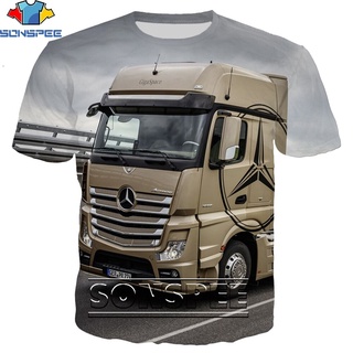 Sonspee เสื้อยืดลําลอง แขนสั้น พิมพ์ลายรถบรรทุก Volvo Mercedes 3D โอเวอร์ไซซ์ เหมาะกับฤดูร้อน สําหรับผู้ชาย ผู้หญิง