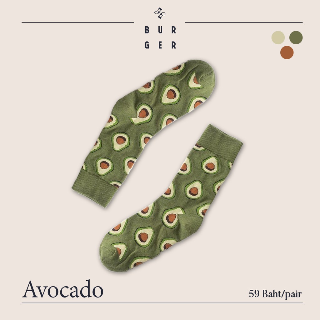 Avocado ถุงเท้าแฟชั่น ลายอะโวคาโด สายสตรีท ครึ่งแข้ง ราคาถูก คุณภาพดี