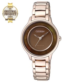 CITIZEN นาฬิกาข้อมือผู้หญิง Eco-Drive DRESS BNIB WATCH รุ่น EM0382-51W - PinkGold Pearl/Brown