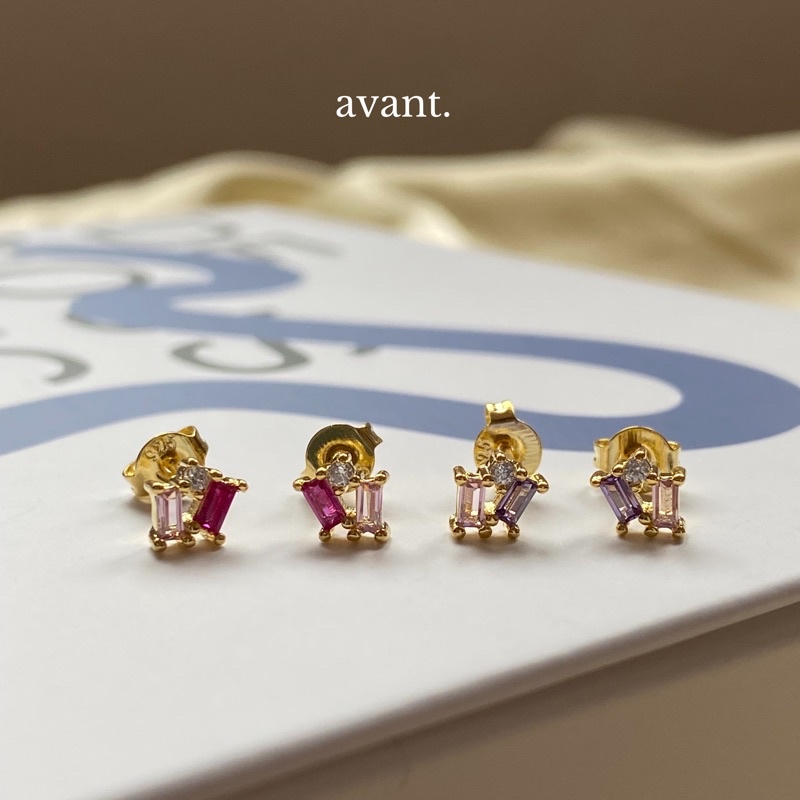 [เหลือ 206.- ใส่โค้ด AVAND1 ] Avantgarde.bkk Premium Twinning rectangular gem genuine s925 stud earr