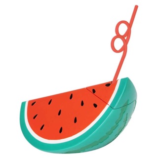 Float Me Summer กระบอกน้ำพลาสติกรูปชิ้นแตงโมพร้อมหลอดพลาสติค Piece of Watermelon cup with plastic straw