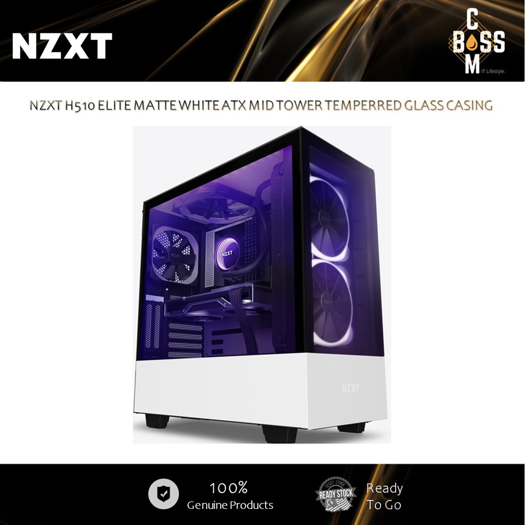 NZXT H510 ELITE MATTE WHITE ATX MID TOWER TEMPERED GLASS CASING (CA-H510E-W1)
