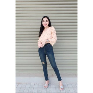 Cc jeans 159 S-5XL กางเกงยีนส์ผู้หญิง เอวสูง เดฟ ยีนส์ขาด